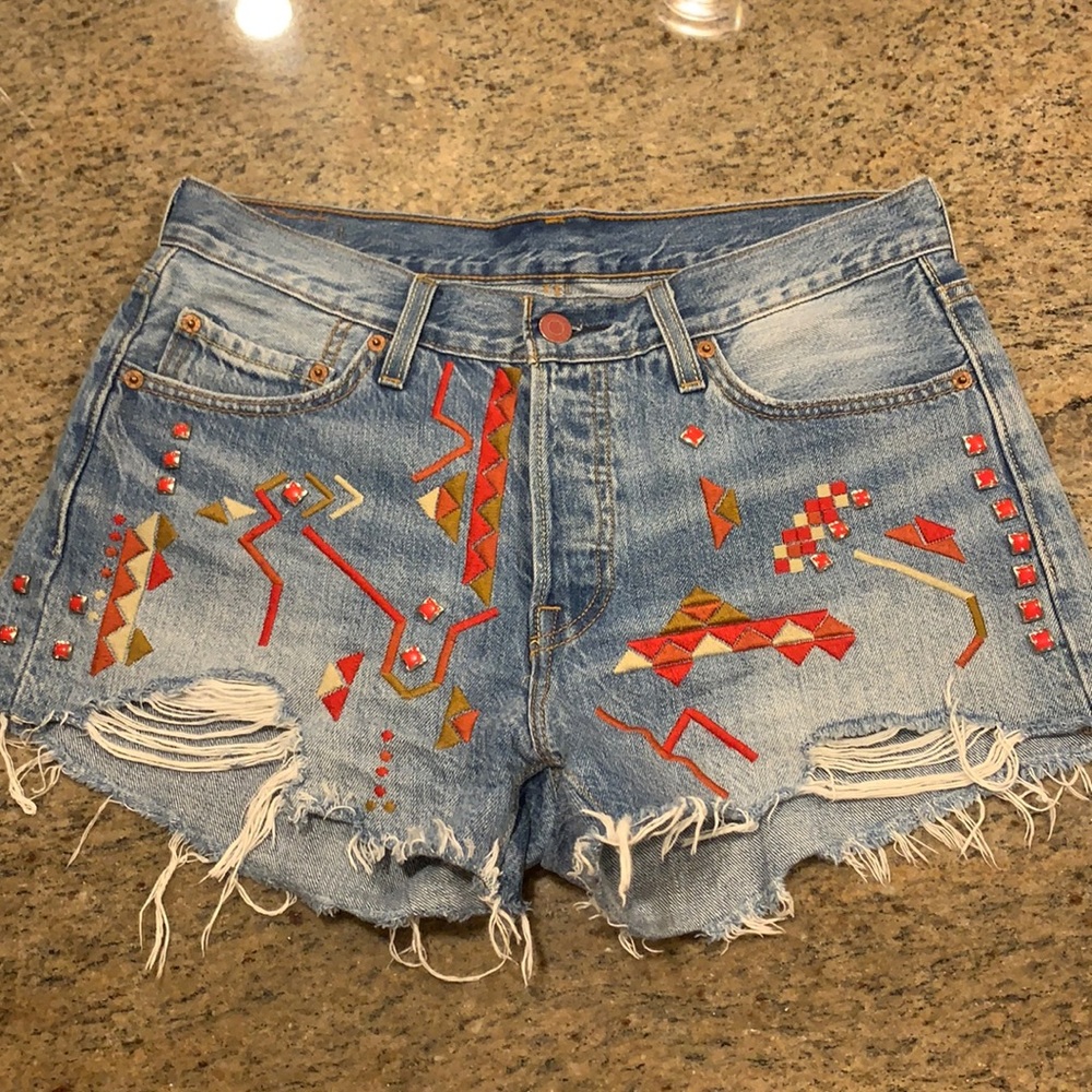 Embellished Levi 501 Jean Shorts